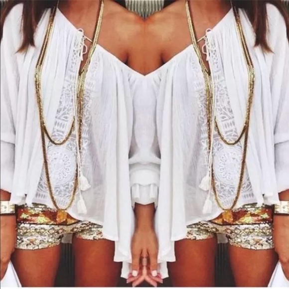 Gypsy White Blouse with Lace Detail🌹 - Picture 2 of 3